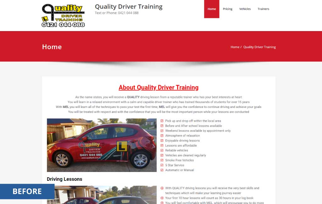 goombul web design quality driver training before